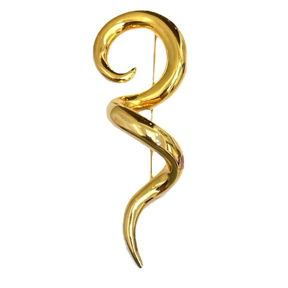VINTAGE SHINY GOLD TONE SQUIGGLE BROOCH